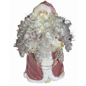 Pink Velvet standing Victorian Santa Claus with beads  Tree Topper 18" Tall